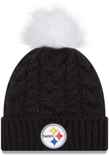 New Era Pittsburgh Steelers Black Pom Cuff Womens Knit Hat