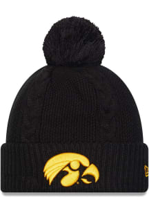 New Era Iowa Hawkeyes Black JR Cabled Cuff Pom Youth Knit Hat