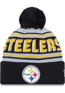 New Era Pittsburgh Steelers Grey Evergreen Wordmark Pom Mens Knit Hat