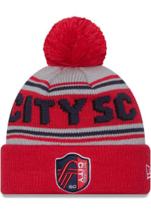 New Era St Louis City SC Grey Evergreen Wordmark Pom Mens Knit Hat