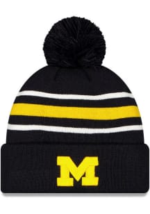 New Era Michigan Wolverines Blue Crown Stripe Cuff Pom Mens Knit Hat