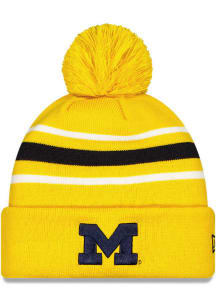 New Era Michigan Wolverines Gold Crown Stripe Cuff Pom Mens Knit Hat