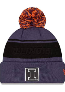 New Era Illinois Fighting Illini Navy Blue Dart Cuff Pom Beanie Mens Knit Hat