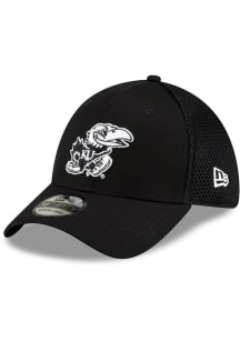 New Era Kansas Jayhawks Mens Black Black and White Logo 39THIRTY Flex Hat