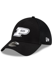 New Era Purdue Boilermakers Mens Black Black and White Logo 39THIRTY Flex Hat