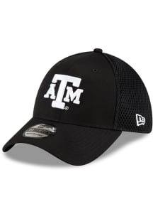 New Era Texas A&M Aggies Mens Black Black and White Logo 39THIRTY Flex Hat