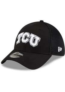 New Era TCU Horned Frogs Mens Black Black and White Logo 39THIRTY Flex Hat