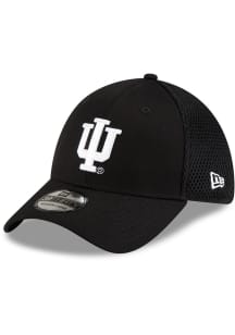 New Era Indiana Hoosiers Mens Black Black and White Logo 39THIRTY Flex Hat