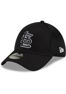 New Era St Louis Cardinals Mens Black Black and White Logo 39THIRTY Iconic Flex Hat
