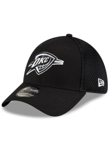 New Era Oklahoma City Thunder Mens Black Black and White Logo 39THIRTY Flex Hat