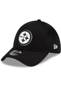 New Era Pittsburgh Steelers Mens Black Black and White Logo 39THIRTY Flex Hat