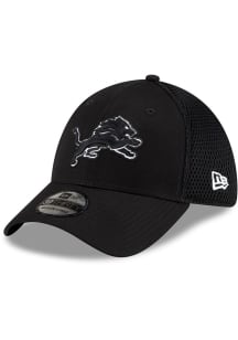 New Era Detroit Lions Mens Black Black and White Logo 39THIRTY Flex Hat