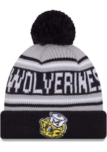New Era Michigan Wolverines Blue Evergreen JR Cuff Pom Youth Knit Hat