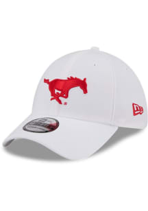 New Era SMU Mustangs Mens White Evergreen Team Classic 39THIRTY Flex Hat
