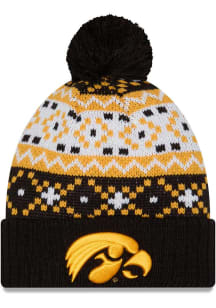New Era Iowa Hawkeyes Black Nostalgia Cuff Pom Mens Knit Hat