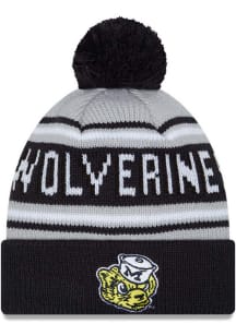 New Era Michigan Wolverines Blue Evergreen Cuff Pom Mens Knit Hat