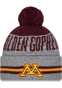 New Era Minnesota Golden Gophers Grey Runner Cuff Pom Mens Knit Hat