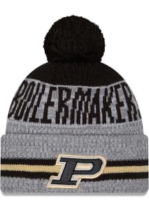 New Era Purdue Boilermakers Grey Runner Cuff Pom Mens Knit Hat