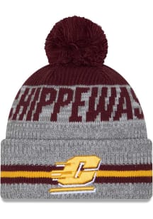New Era Central Michigan Chippewas Grey Runner Cuff Pom Mens Knit Hat