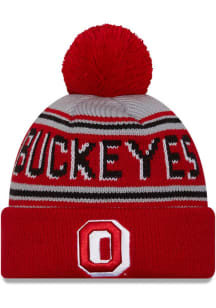 New Era Ohio State Buckeyes Red Evergreen Cuff Pom Mens Knit Hat