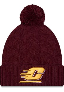 New Era Central Michigan Chippewas Maroon Cabled Color Cuff Pom Womens Knit Hat