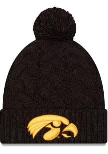 New Era Iowa Hawkeyes Black Cabled Color Cuff Pom Womens Knit Hat