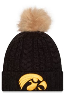 New Era Iowa Hawkeyes Black Luxe Cuff Pom Womens Knit Hat