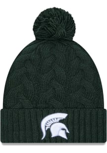 New Era Michigan State Spartans Green Cabled Color Cuff Pom Womens Knit Hat