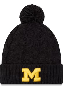 New Era Michigan Wolverines Blue Cabled Color Cuff Pom Womens Knit Hat
