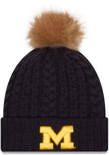 New Era Michigan Wolverines Blue Luxe Cuff Pom Womens Knit Hat
