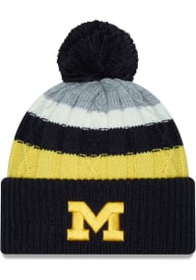New Era Michigan Wolverines Blue Cabled Cuff Pom Womens Knit Hat
