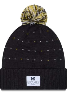 New Era Michigan Wolverines Blue Labeled Cuff Pom Womens Knit Hat
