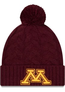 New Era Minnesota Golden Gophers Maroon Cabled Color Cuff Pom Womens Knit Hat