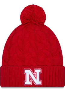 New Era Nebraska Cornhuskers Red Cabled Color Cuff Pom Womens Knit Hat