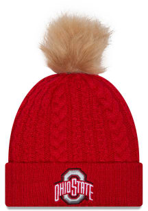New Era Ohio State Buckeyes Red Luxe Cuff Pom Womens Knit Hat