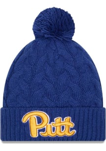 New Era Pitt Panthers Blue Cabled Color Cuff Pom Womens Knit Hat