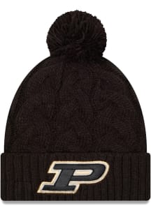 New Era Purdue Boilermakers Grey Cabled Color Cuff Pom Womens Knit Hat