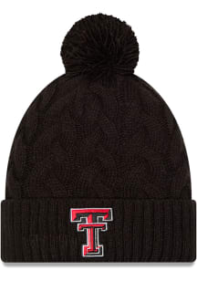 New Era Texas Tech Red Raiders Grey Cabled Color Cuff Pom Womens Knit Hat