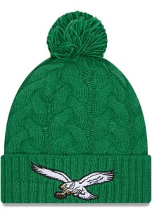 New Era Philadelphia Eagles Kelly Green Cabled JR Cuff Pom Youth Knit Hat