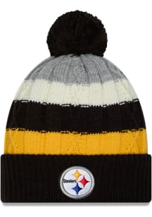 New Era Pittsburgh Steelers Black Cabled Color JR Cuff Pom Youth Knit Hat