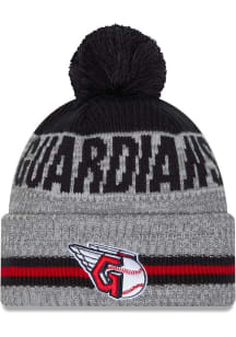 New Era Cleveland Guardians Grey Runner Cuff Pom Mens Knit Hat