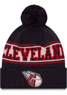 New Era Cleveland Guardians Navy Blue Retro Cuff Pom Mens Knit Hat