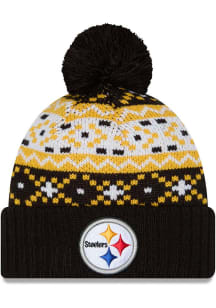 New Era Pittsburgh Steelers Black Nostalgia Cuff Pom Mens Knit Hat