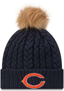 New Era Chicago Bears Navy Blue Luxe Cuff Pom Womens Knit Hat