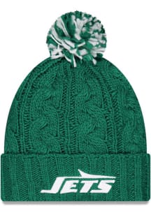 New Era New York Jets Green Cozy Cable Beanie Cuff Pom Womens Knit Hat