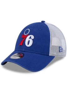 New Era Philadelphia 76ers Blue Evergreen Trucker JR 9FORTY Youth Adjustable Hat
