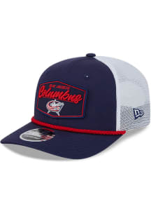 New Era Columbus Blue Jackets 9SEVENTY Stretch Snap Cotton Trucker Patch Adjustable Hat - Navy Blu..