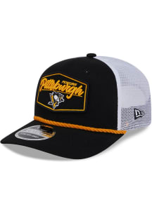 New Era Pittsburgh Penguins 9SEVENTY Stretch Snap Cotton Trucker Patch Adjustable Hat - Black