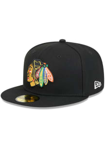 New Era Chicago Blackhawks Mens Black 59FIFTY Polyester Fit Fitted Hat