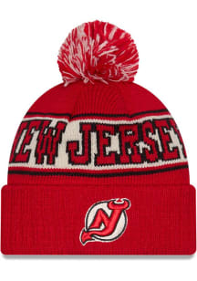 New Era New Jersey Devils Red Retro Pom Knit Mens Knit Hat